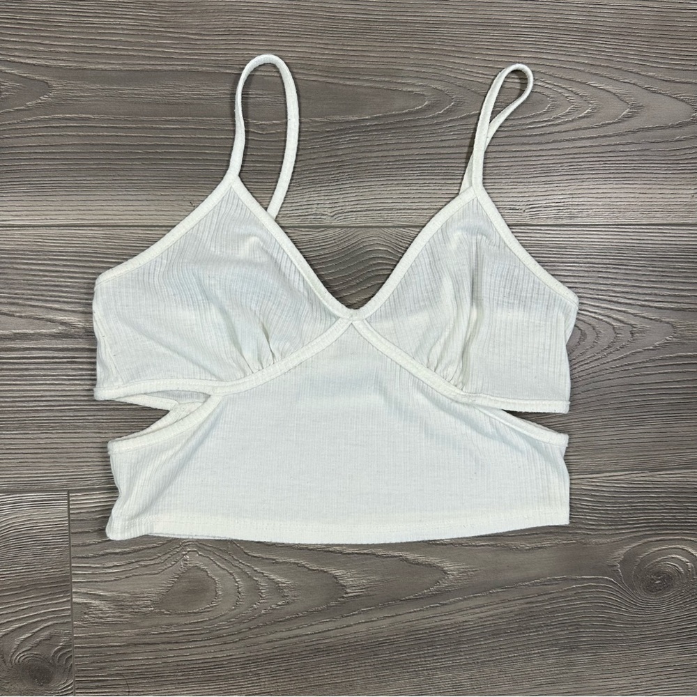 Caution to the Wind White Ribbed Cut Out Cami Top Y2K‎ Style Size L